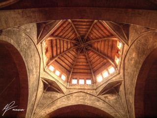 The original wooden roof of a church not far from the hustle and bustle of busy La Rambla in the Spanish city of Barcelona.